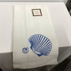 White with blue shell Waffle kitchen towel set of 2